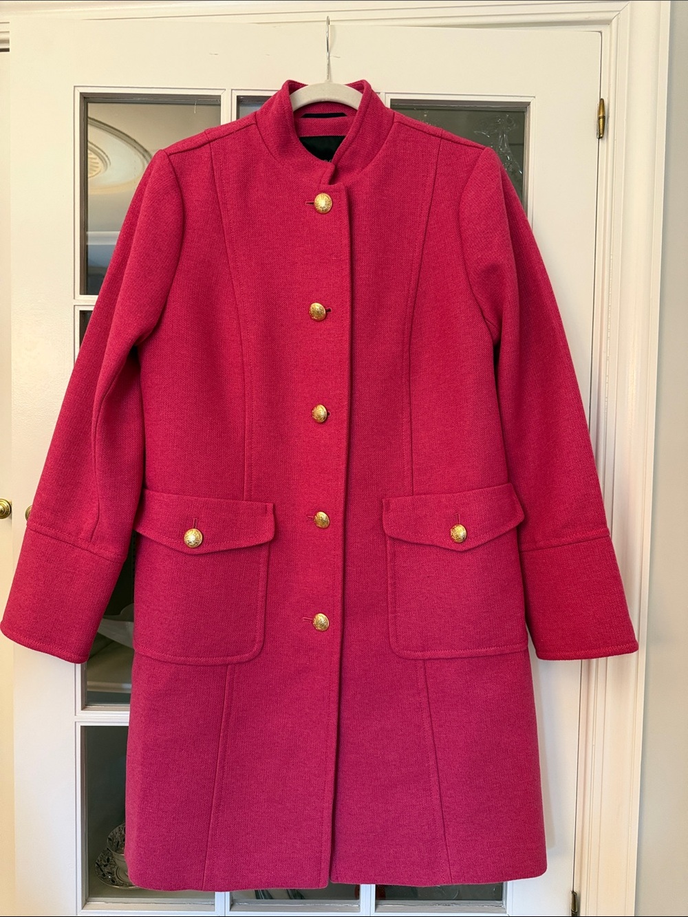 Women’s Pink Wool-Blend Military Button Coat